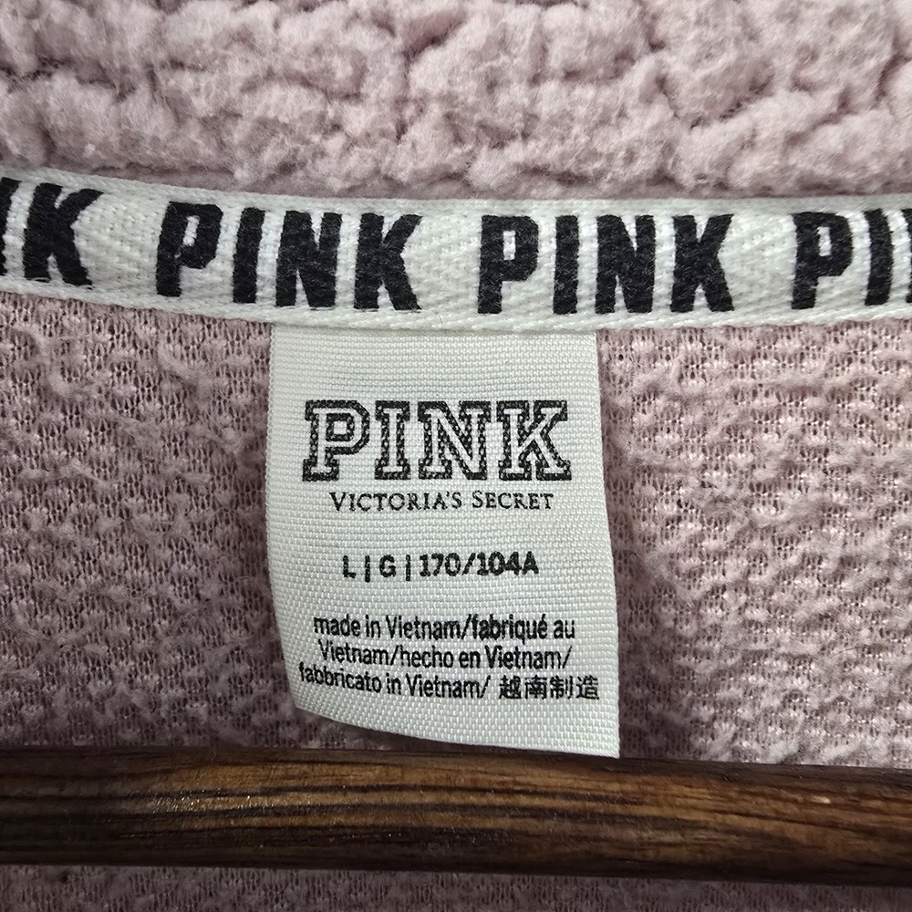 PINK Victoria's Secret Sherpa Fleece Quarter Zip Pullover Women's L Dog Logo - Picture 2 of 5
